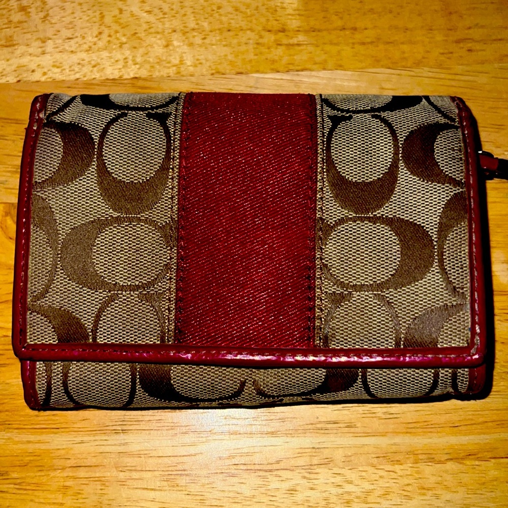Red And Tan Coach Canvas Wallet